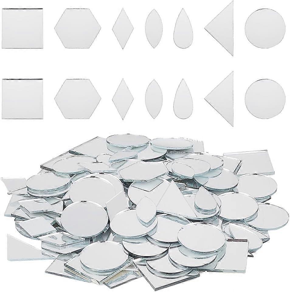 210Pcs 7 Shapes Glass Mirror Mosaic Tiles Square Mini Mosaic Mirrors Triangle Round Mirror Pieces for Crafts Teardrop DIY Craft Mirrors for Art Wall D