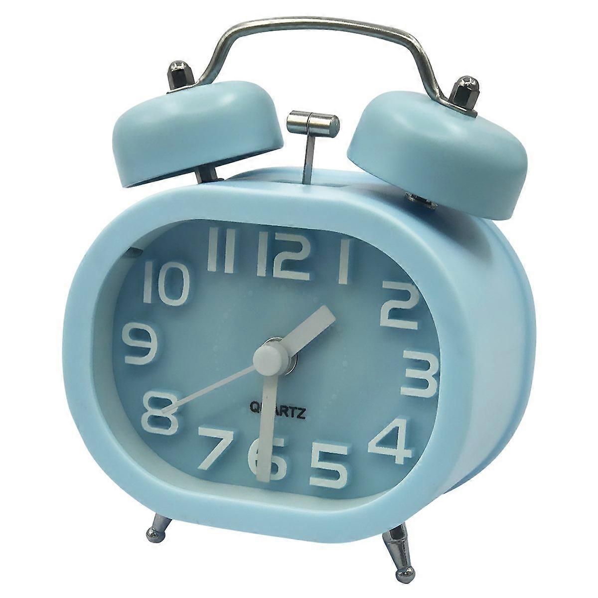 Retro Analog Alarm Clock 3" Twin Bell Quartz Alarm Clocks Non Ticking Silent Sweep Bedside Clock Loud Alarm Battery Operated with Nightlight, Blue