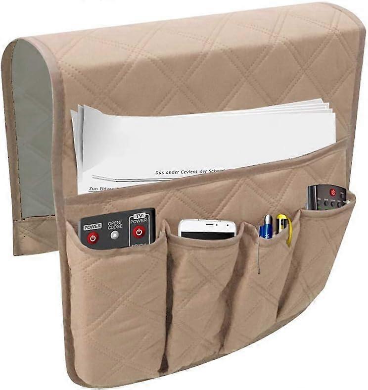 (beige)Five Armrest Memory Pockets Hanging Organizer TV Remote Storage Bag