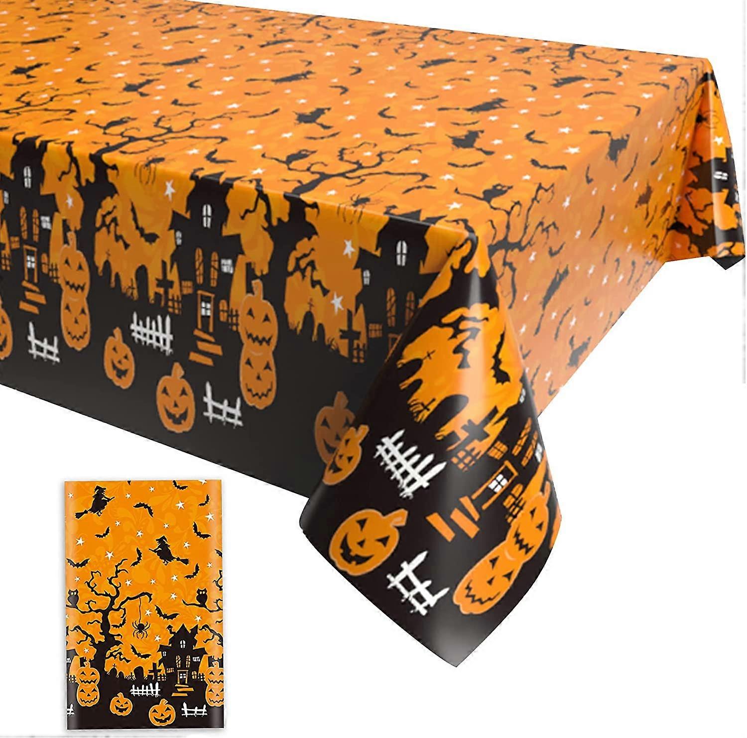 Halloween Table Cloth,Orange Scary Pumpkin Plastic Rectangular Halloween Table Cover