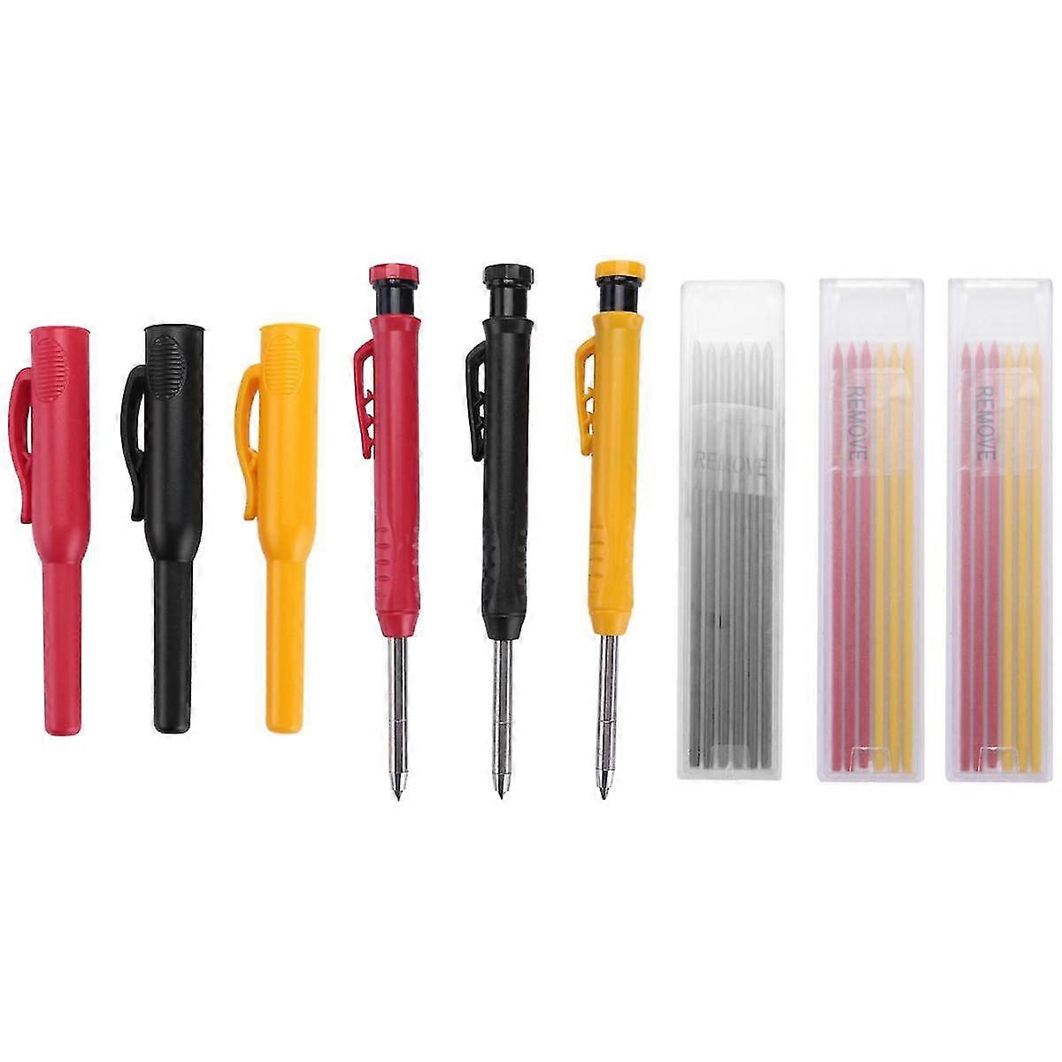 Solid Carpenter Pencil With Pencil Cap And Refills, Deep Hole Mechanical Pencil Marker With Built