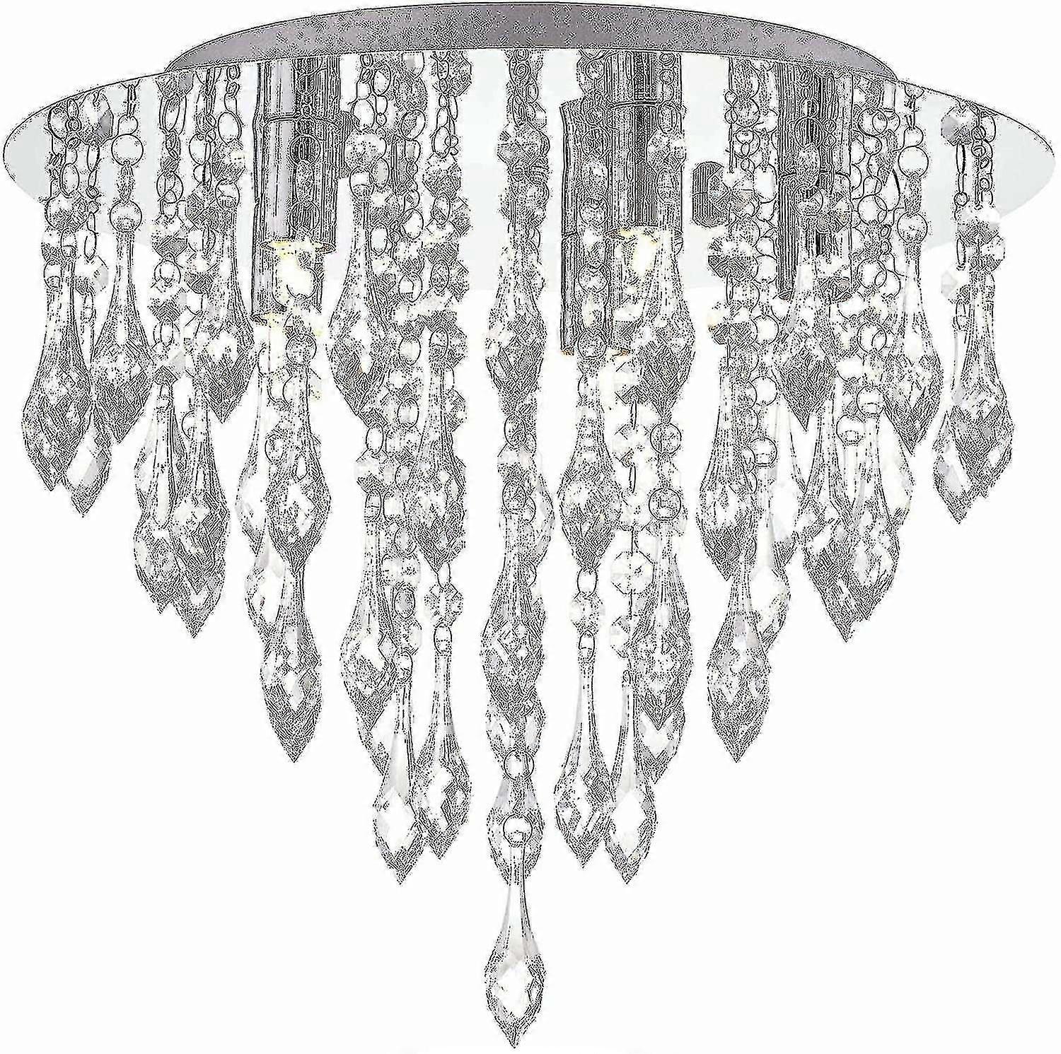 Lamps Modern Crystal Ch Elier Flush Mount Ceiling Light Fitting Crystal Droplets Effect Round Chrome