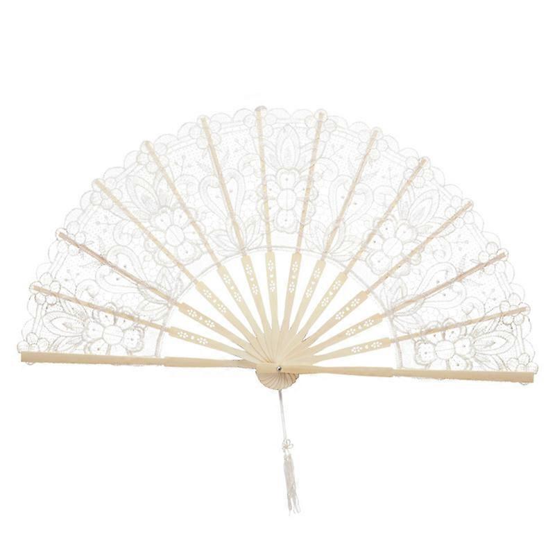 Lace Floral Folding Hand Retro Folding Fan Foldable off-White
