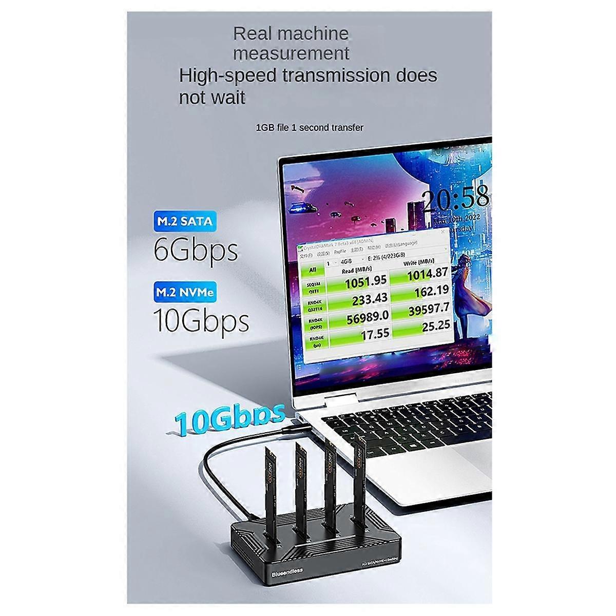 4 Bay M2 SSD Box Typ C USB3.2 10Gbps M.2 NVME SATA Ngff Dual Protocol Aluminiumlegierung SSD Gehäuse UK Stecker