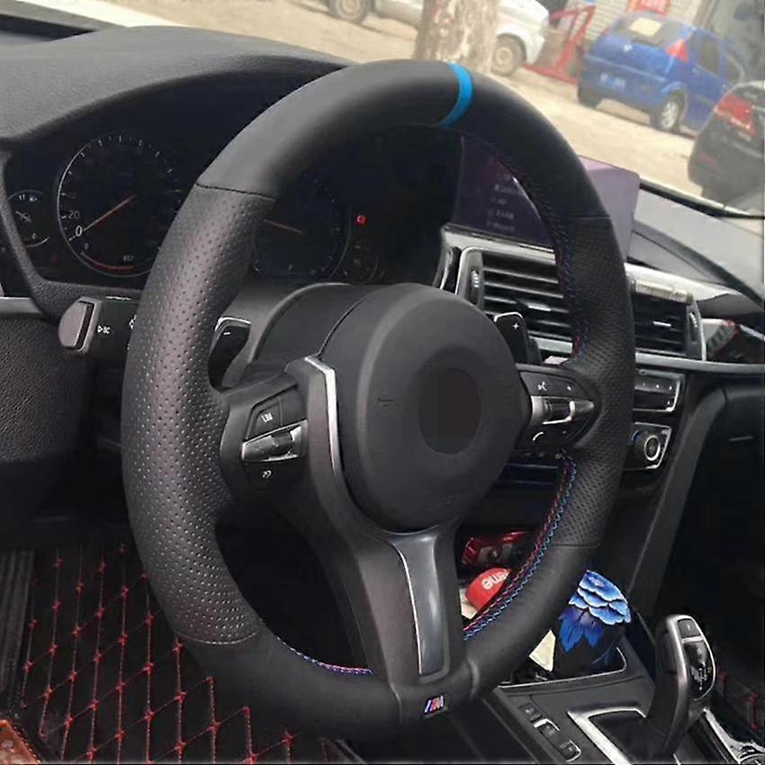Svart konstläder Blå Marker Rattkåpor för BMW M2 M3 F80 F82 M4 M5 F12 F13 M6 F85 F87 X5 X6 F33 F30 M Sport