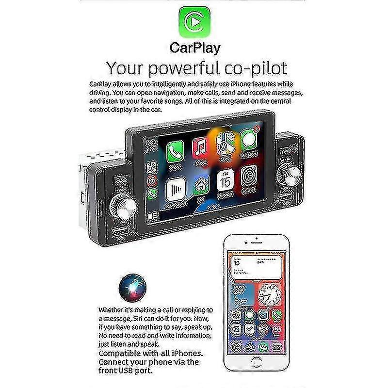 5 Inch Car Radio 1 Din Carplay Android Auto Player Tooth Fm Receiver For
