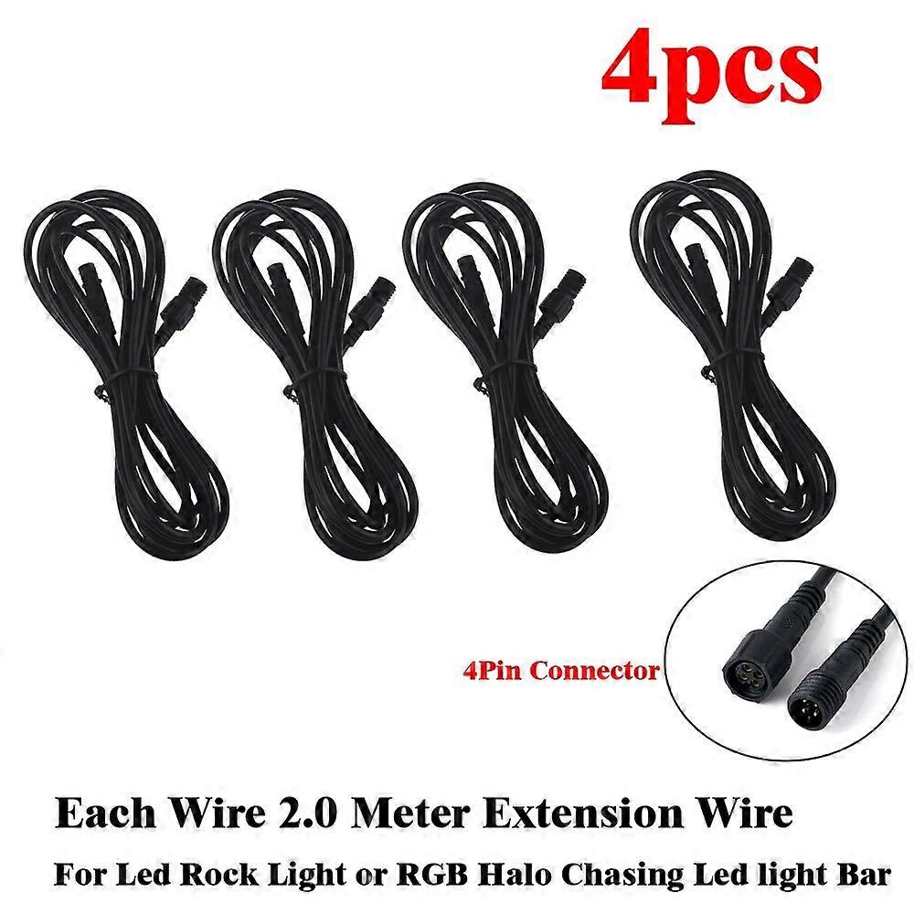 4pcs 6.56 FT Extension Cord Cable Wire 4PIN 22AWG Waterproof Connectors For Multicolor RGB LED Rock Lights 4 Pods 8 Pods 12 Pods