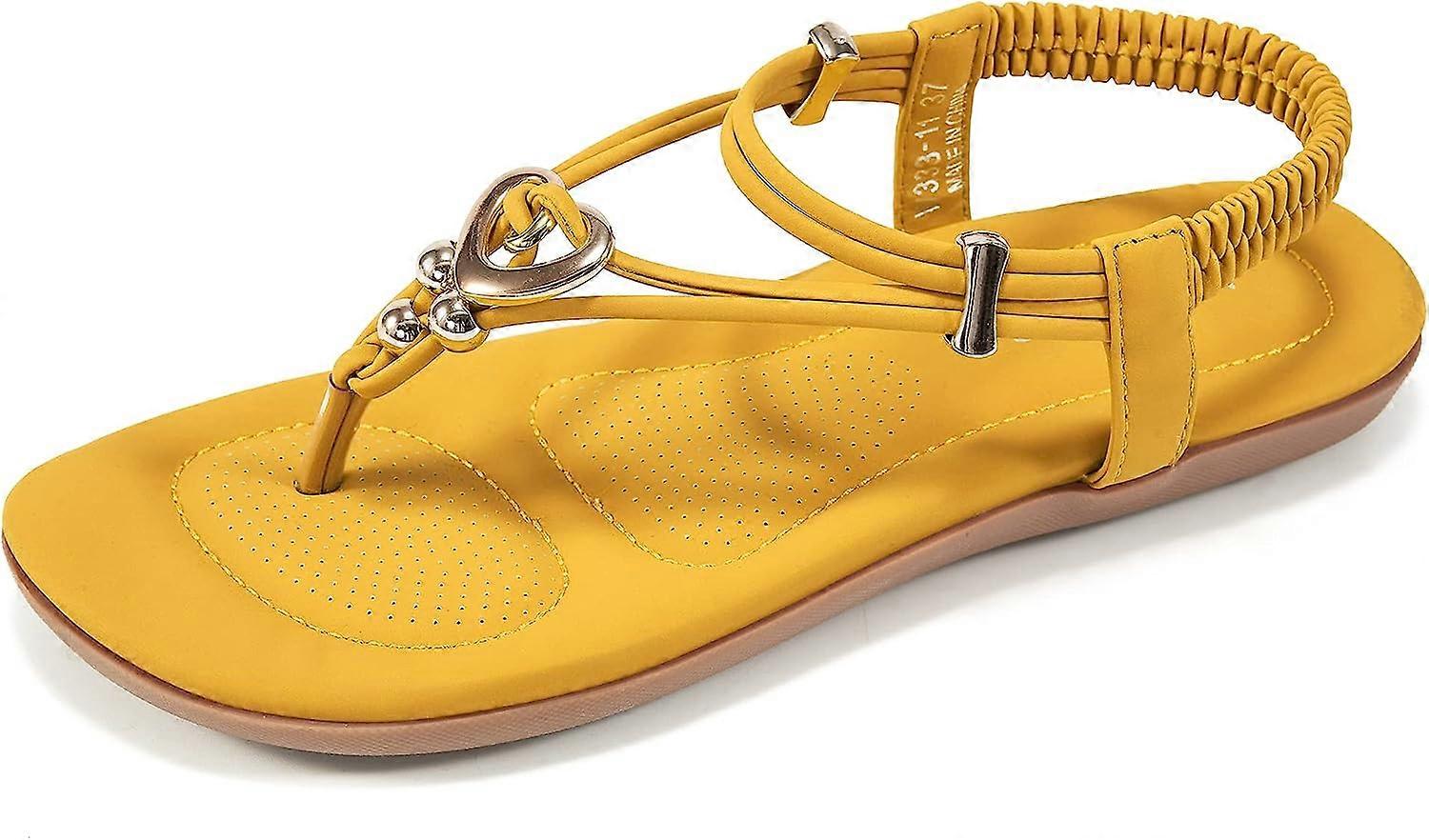 Women's Summer Sandals Beach Bohemian Beaded Ankle Walking Strap Casual Flip Flops Ladies Sexy Flats Comfortable Shoes
