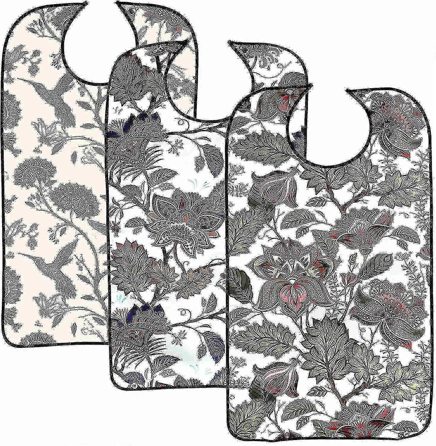3 Pack Adult Bibs For Eating With Crumb Catcher Washable