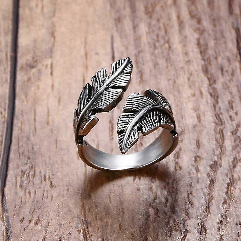Statement Feather Ring, Vintage Style, Minimalist Couple's Open Leaf Band