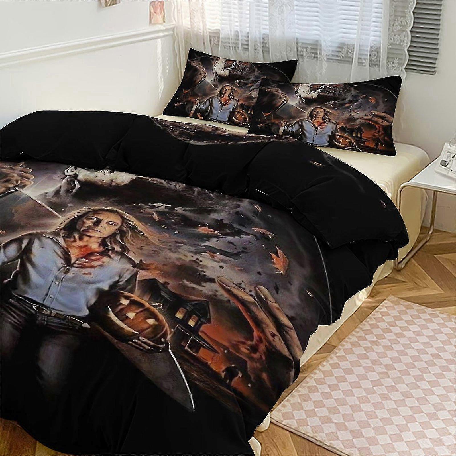 n759 Prostěradla Michael Myers Print Bedding Set Pattern Duvet Cove Set3 kusy povlaků na přikrývku a polštáře pro ženy Muže Dospívající (1 povlak na přikrývku a 2 