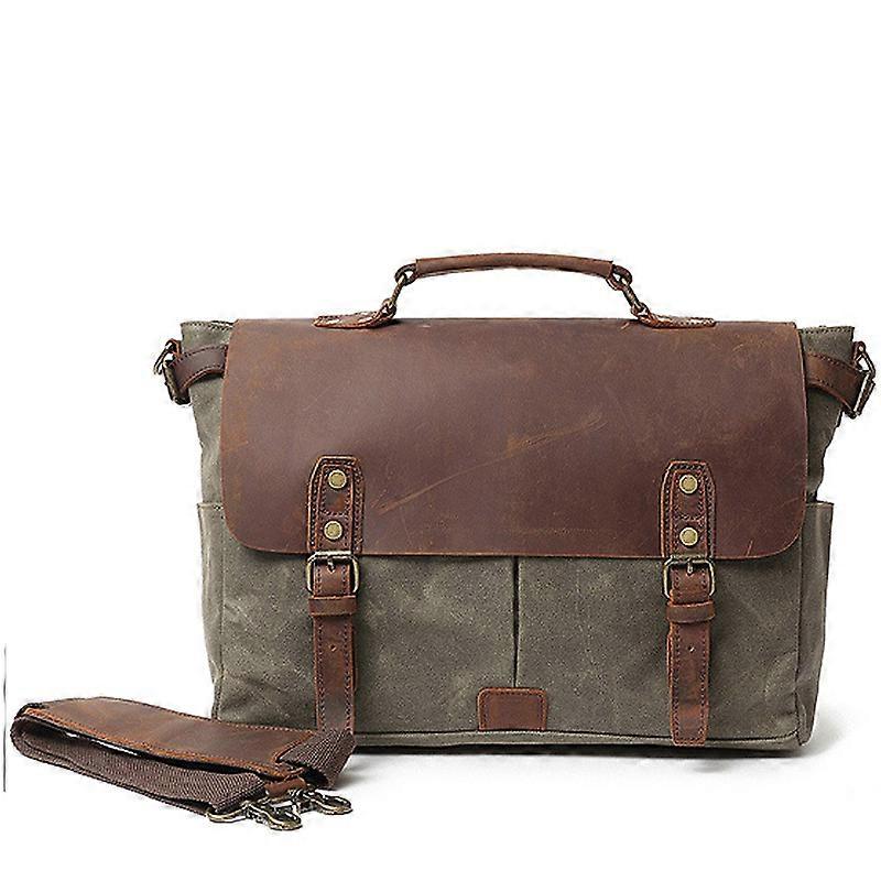 Vintage Men's Canvas Crazy Horse Leather Shoulder Messenger Bag for men Computer Bag Knight Motorcycle Bag