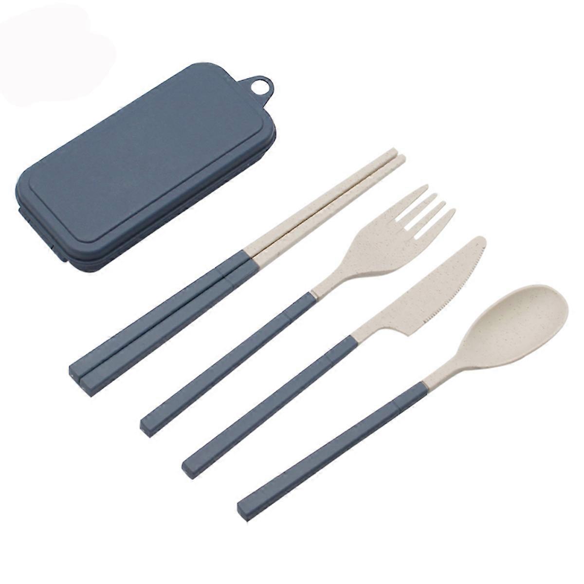 Wheat Straw Portable Spoon Fork Knife Chopsticks Cutlery Set With Box Foldable Removable For Outdoor Travel Picnic Tableware