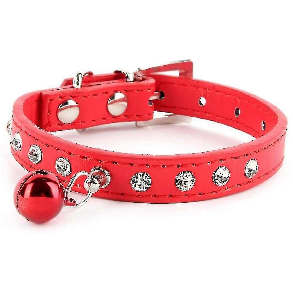 Dog Cat Leather Rhinestone Eck Strap Buckle Bell Collar