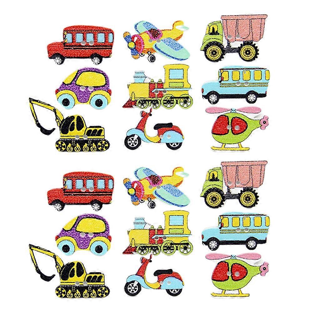 100Pcs DIY Colored Buttons Transport Theme Buttons Wooden Clothes Buttons Handmade Craft Button Mixed Color