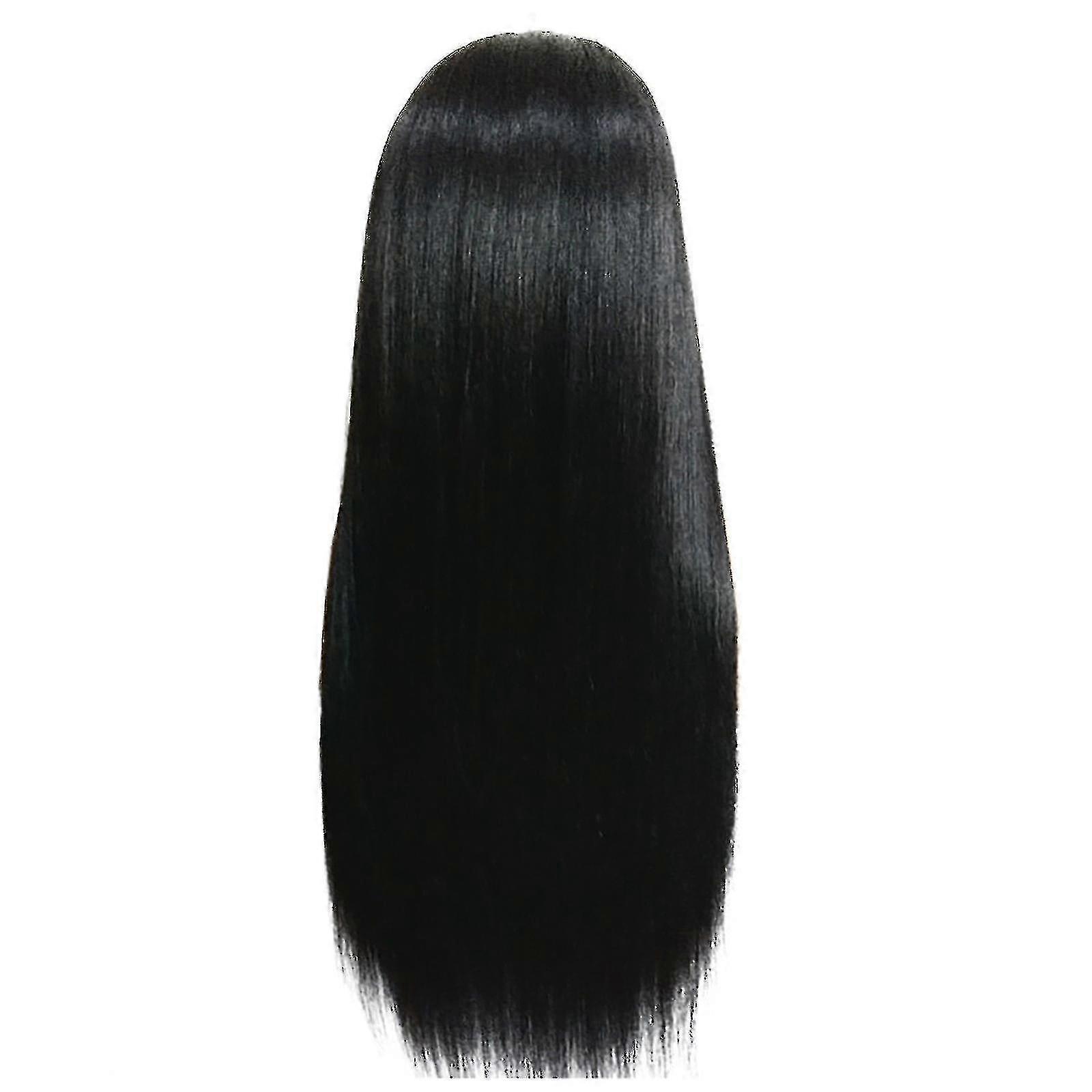 Women's Black Long Straight Wig Medium Parted Long Bangs Wig