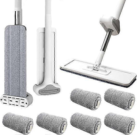 Mocio piatto autopulente per mocio piatto pigro, mocio piatto grande, mocio piatto 360 set di mop girevole, mocio piatto con cuscinetti in microfibra riutilizzabili (bianco + 6 cuscinetti)