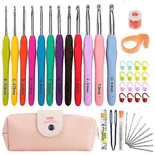 45-piece kit with crochet hooks, markers, tape measure - Knitting Kit multicolor
