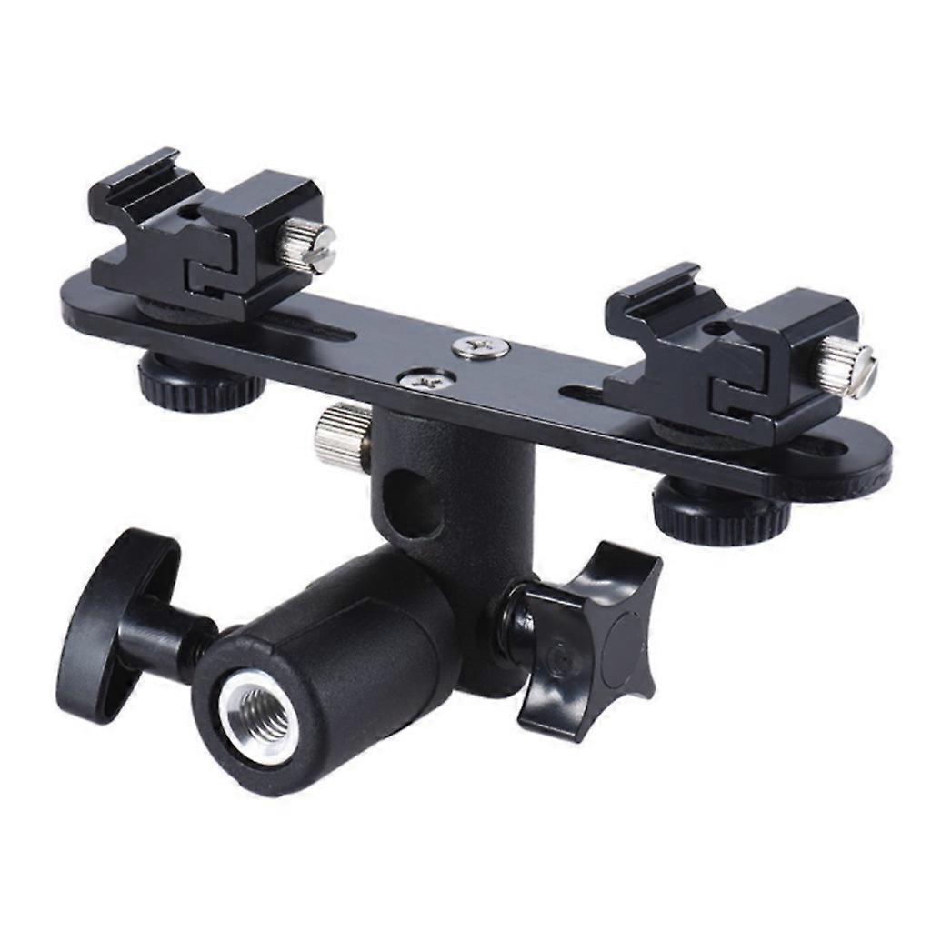 Dual Flash Bracket 2-Hot Shoe Mount Speedlight Stand Umbrella Holder Flash Filllight Bracket Compatible with DSLR Camera