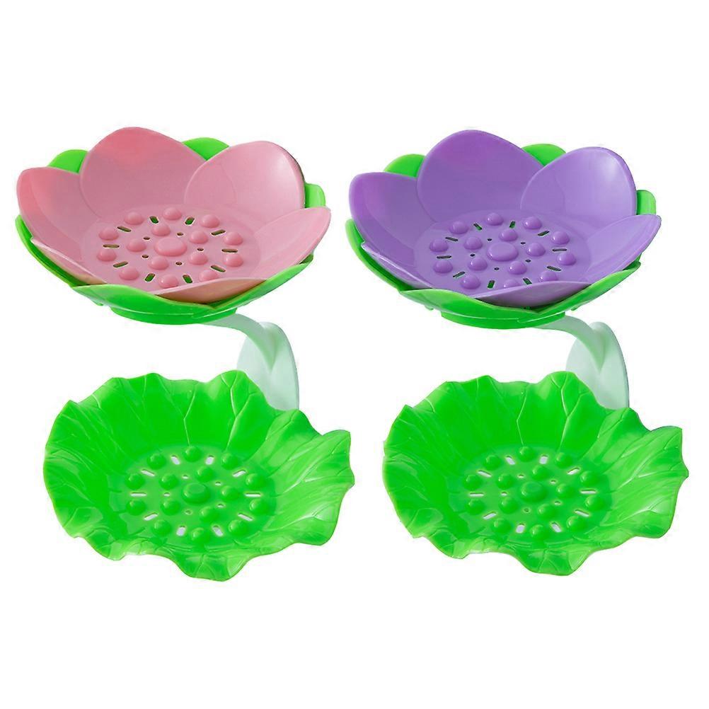 2Pc Home Creative Lotus Shape Design Soap Boxes Multifunctional Soap Boxes