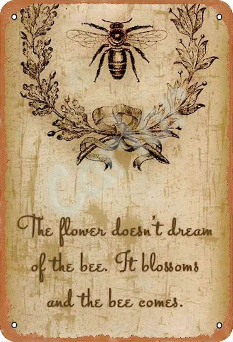 A abelha abelha inseto chique vintage parede decor metal sinal de estanho 12 x 8 polegadas