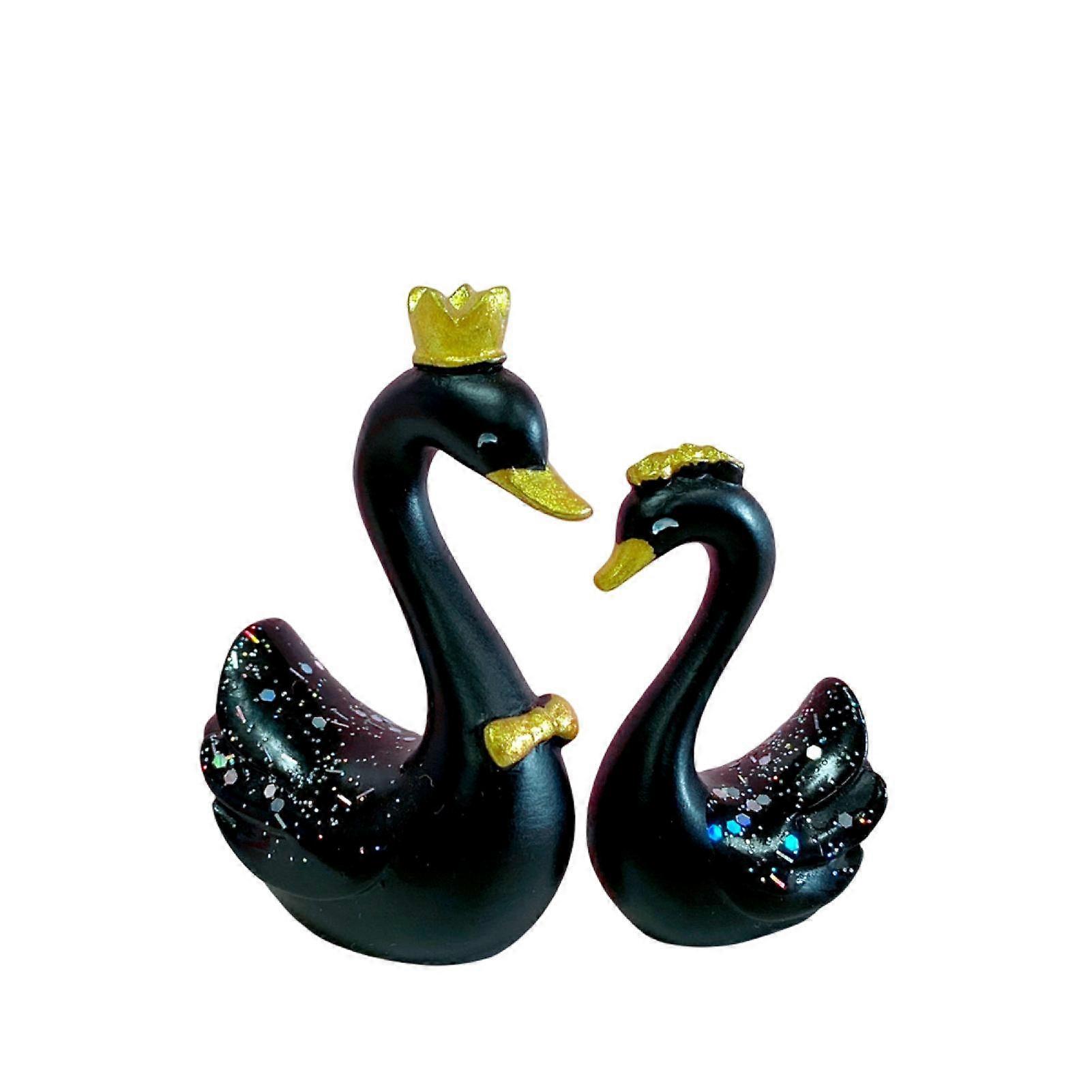 1 Pair Swan Desktop Ornaments Artwork Realistic Shape Smiling Clear Texture Animal Home Beautification Cake DIY Crown Swan Sculpture Sculpture Cake Sw