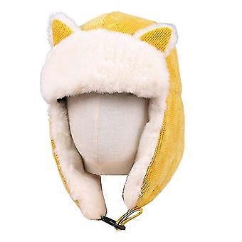 Earflap Hat Cat Ears Hvit plysj fôr Fuzzy Fortykket Soft Ear Protection Corduroy Høst Vinter Kvinner Trapper Sykling Cap For hverdagen