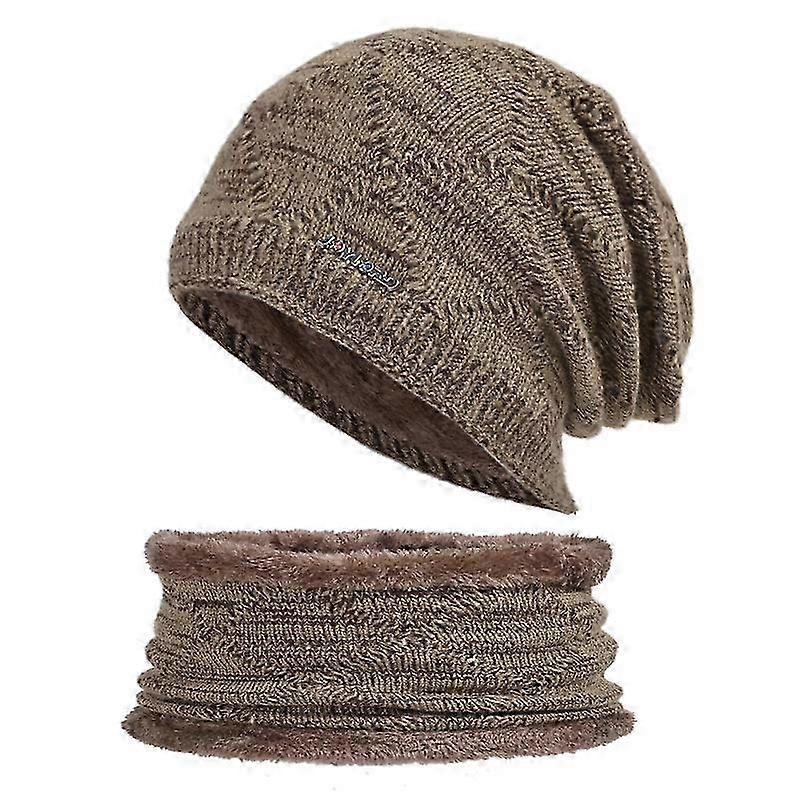 Winter Knit Skull Cap Hat, Thick Fleece Lined, Brown, 2-Pack