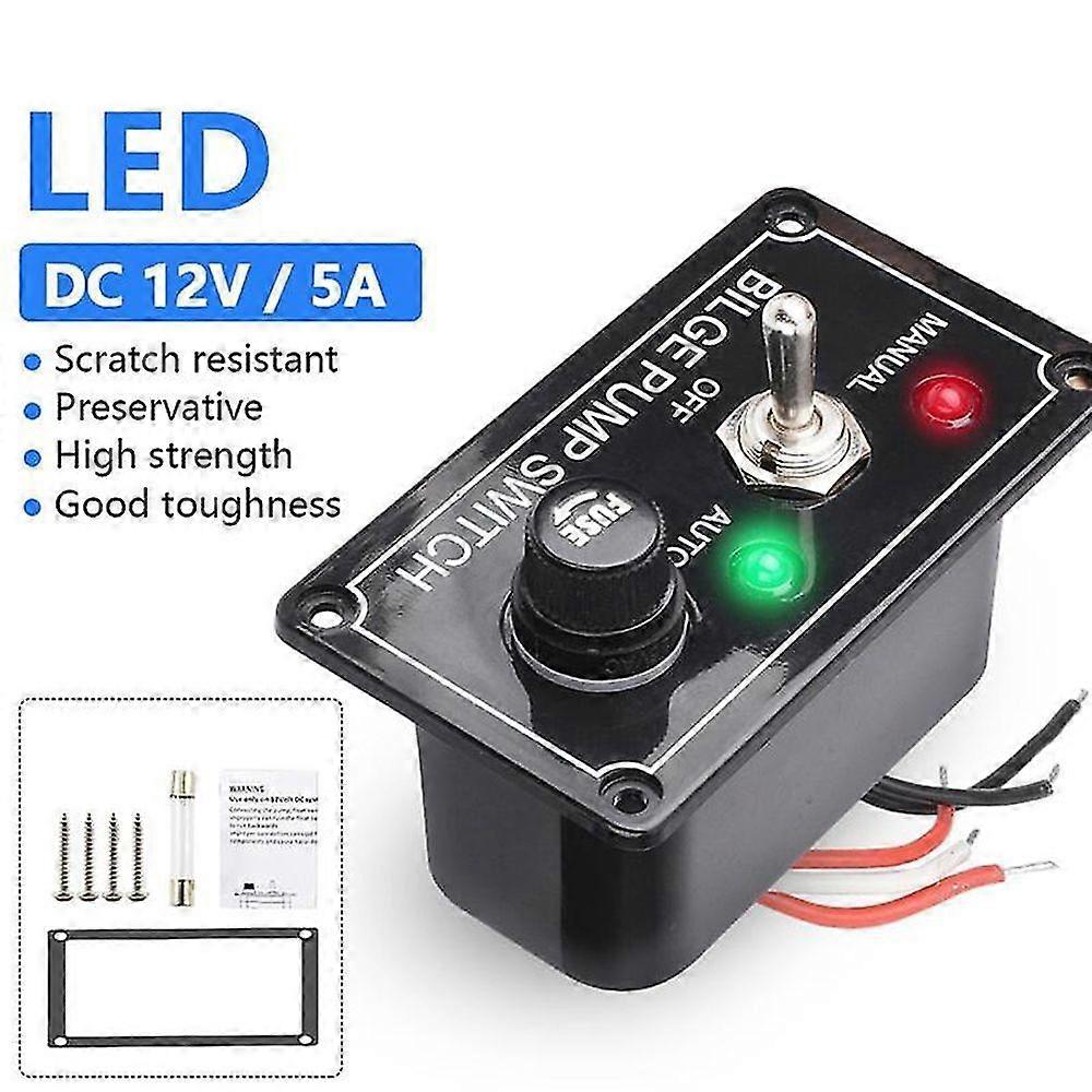 DC 12V Fused Bilge Pump Switch Panel with LED Indicator Light Manual/Off/Auto 3-Way Toggle Switch