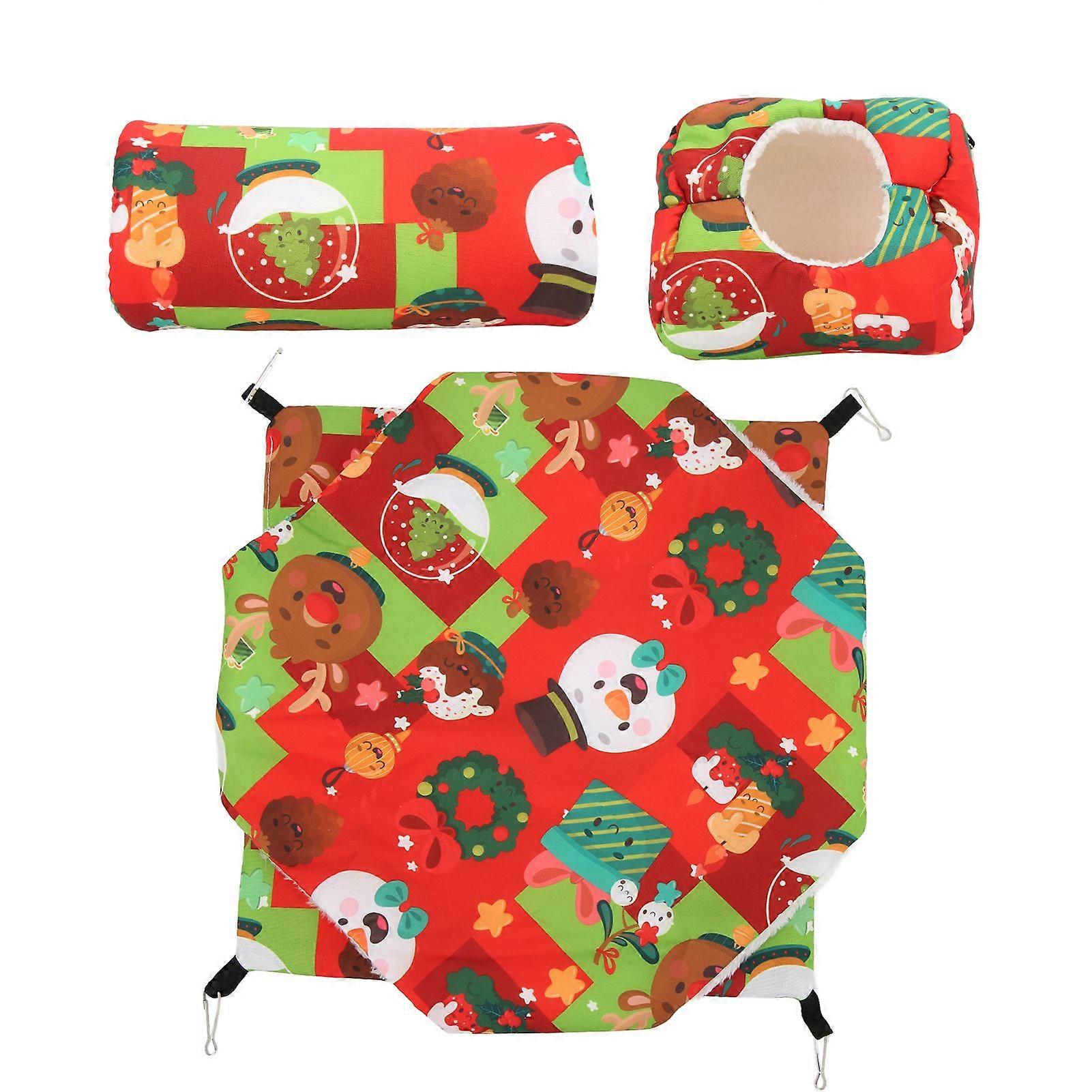 3pcs Guinea Pig Cage Hammock Set Hanging Tunnel Hammock for Rat Ferret Small CatRed