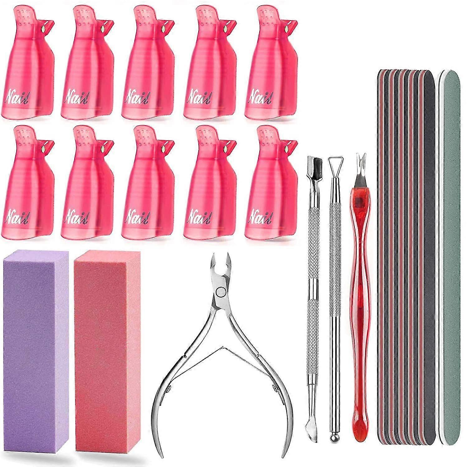 Nail Polish Remover Tool Kit, Triangle Cuticle Peeler Scraper, Cuticle Pusher, Cuticle Nipper, Cuticle Clippers, Nail Polish Remover Clips, Double Sid