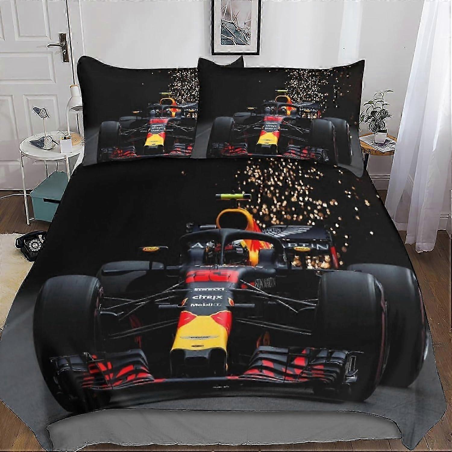 Poszwa na kołdrę 3D Formula 1 F1 3-częściowy zestaw pościeli dla dzieci nastolatków chłopców z mikrofibry z zapięciem na zamek błyskawiczny P