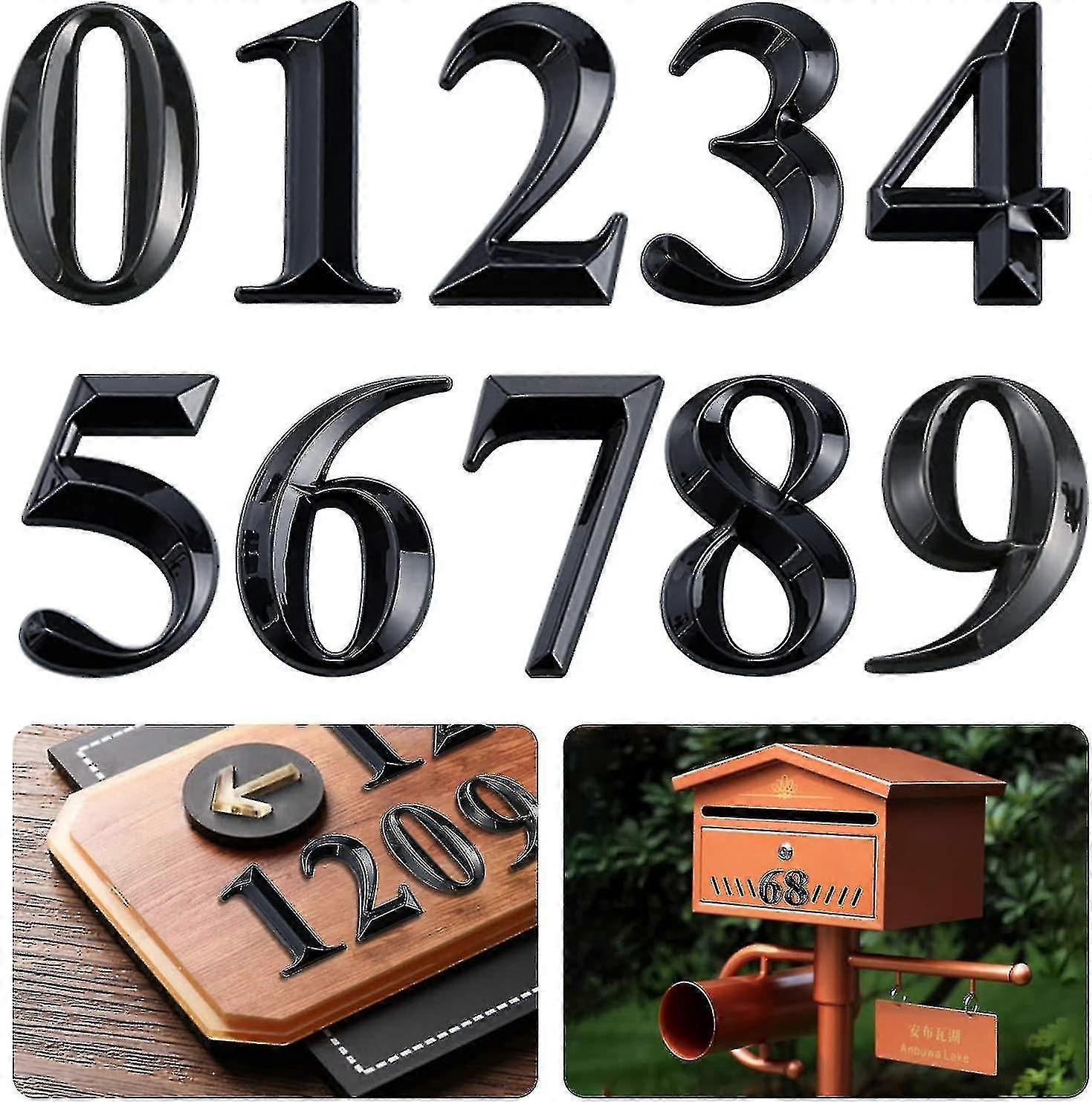 10 Pcs Self-adhesive 3d House Numbers Mailbox Address Numbers 0-9(black)(yu-1)