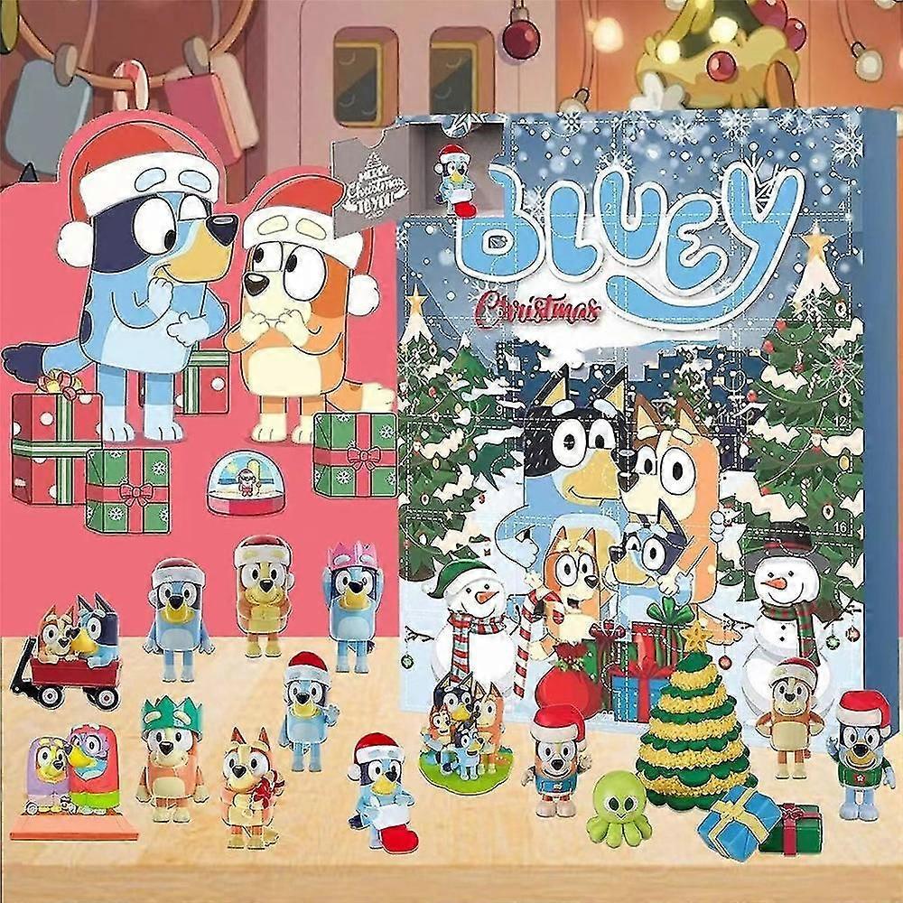 Χριστουγεννιάτικο Bluey 2023 Advent Calendar,Ημερολόγια αντίστροφης μέτρησης 24 ημερών,Cartoon Bluey Figures Doll Gifts