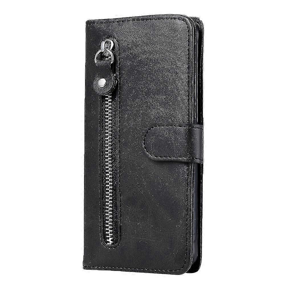 محفظة القضية لXiaomi بوكو M4 برو 5G، قسط بو الجلود المغناطيسي إغلاق فتحات بطاقة Kickstand سستة جيب لينة Tpu الوجه الغطاء - أسود