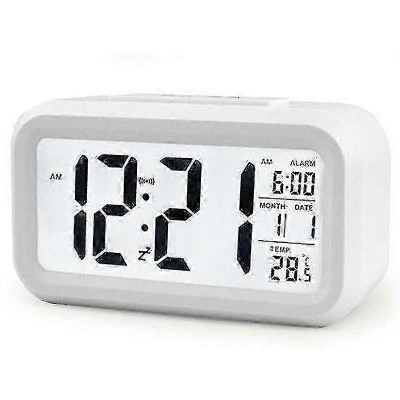 Desk Alarm Clock Operated Square Display Digital Backlight White