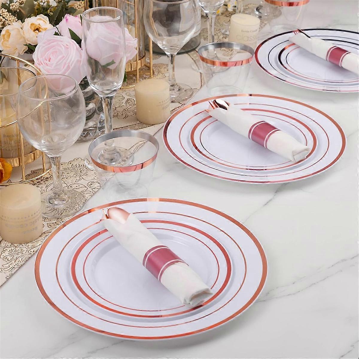 Pre Rolled Napkins with Silver Cutlery Set for Party,Rose Gold