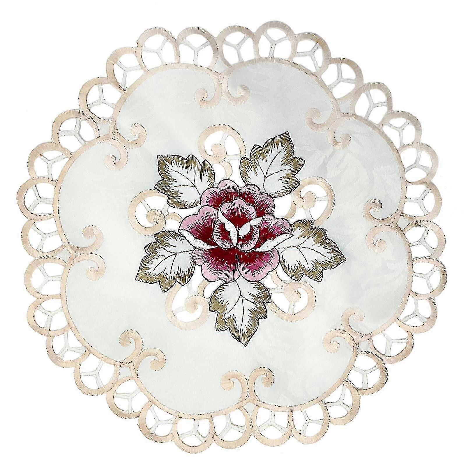 "For 2023 - 4 Pieces Embroidered Lace Cutwork Round Doilies Placemats Vase Pads, Cotton/Linen, Multicolor, 11.8'"