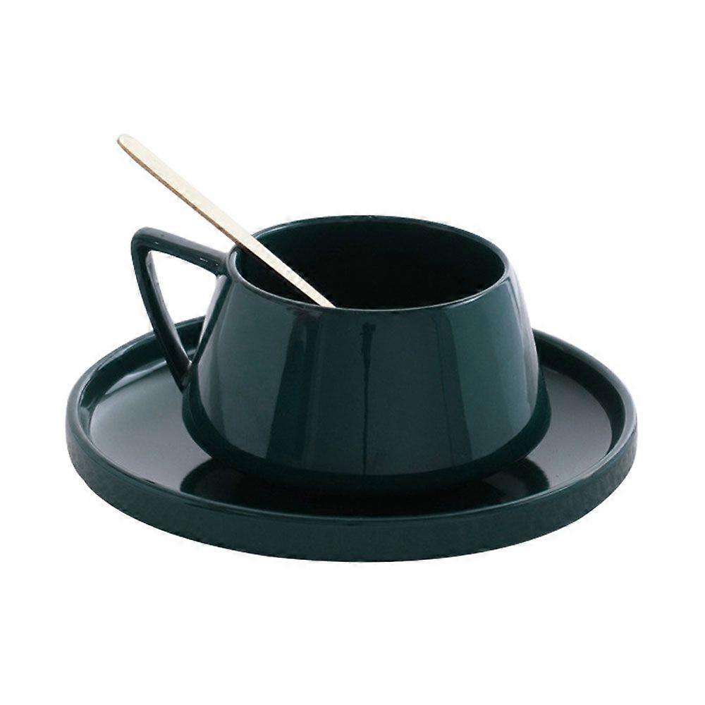 220ml teacup or coffee cup with saucer, made of porcelain, with handle and tray, green.