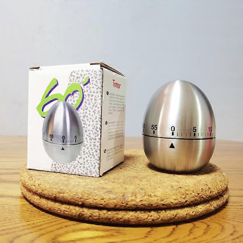 Egg-Shaped Kitchen Timer - Stainless Steel Mechanical Cooking Timer for Kids - 60-Minute Silver Timer