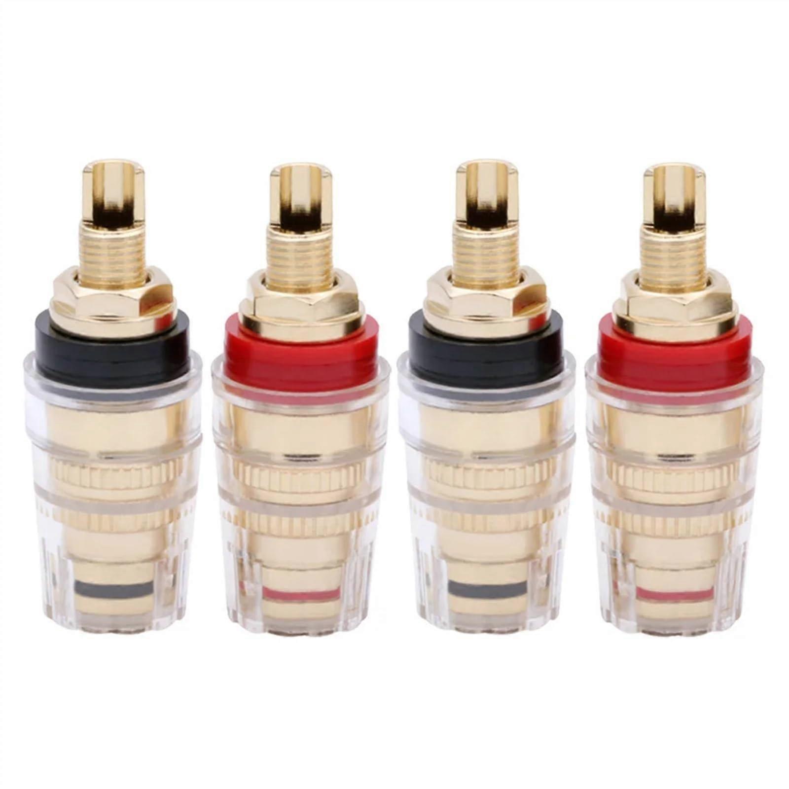 4pcs/2pairs Brass Gold Plated 4MM Binding Post Terminals Binding Banana Connector for Speaker Amplifier Red+Black Color