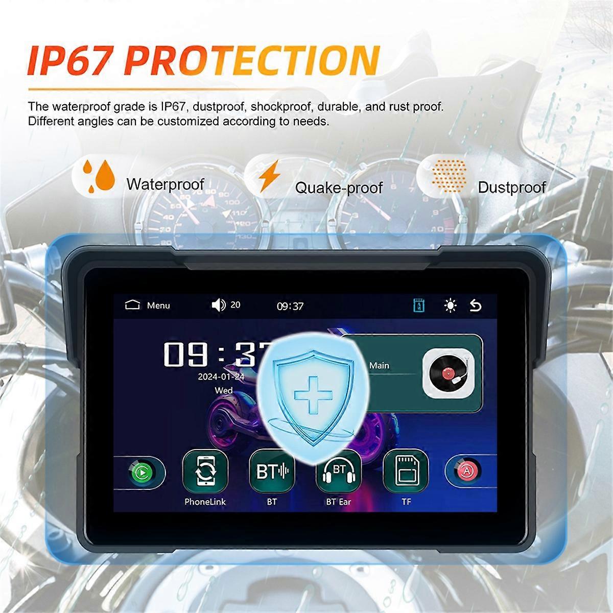 Écran de navigation DVR pour moto 7 pouces, sans fil, CarPlay, compatible avec Android Auto, Bluetooth, moniteur portable