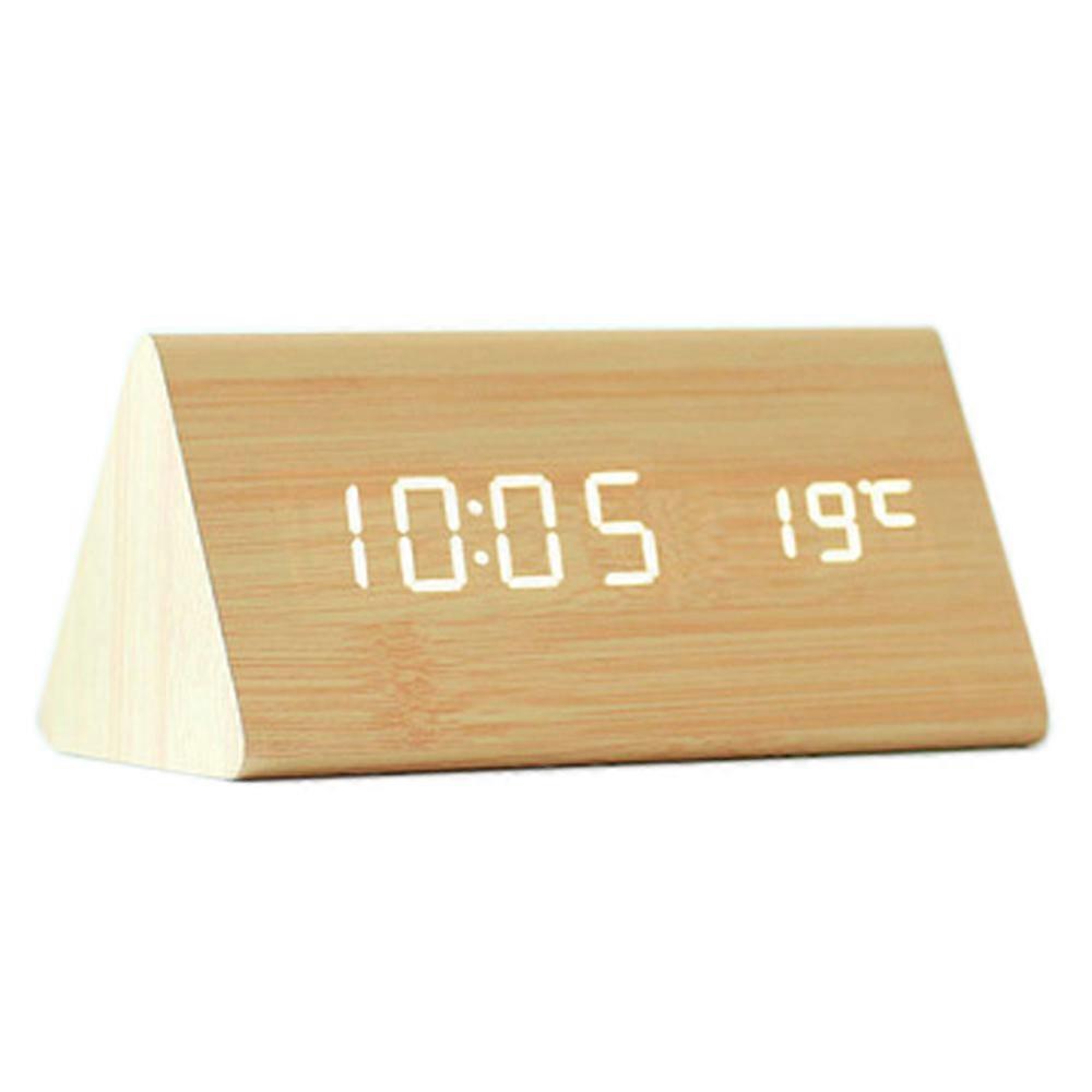 LED creative digital wood clock temperature perpetual calendar rechargeable voice clock