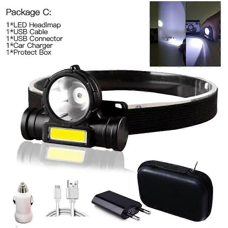18650 Portable Waterproof LED Sauna Headlamp COB Lantern USB Aste Work Light with Magnet Fishing Torch