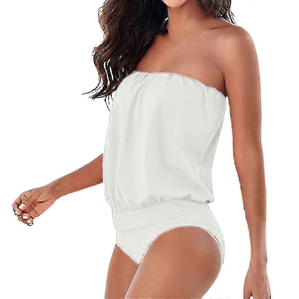 Femmes Plain Bandeau Une Pièce Maillot de Bain Summer Beach Strapless Unpadded Monokini Maillot de bain Maillot de bain