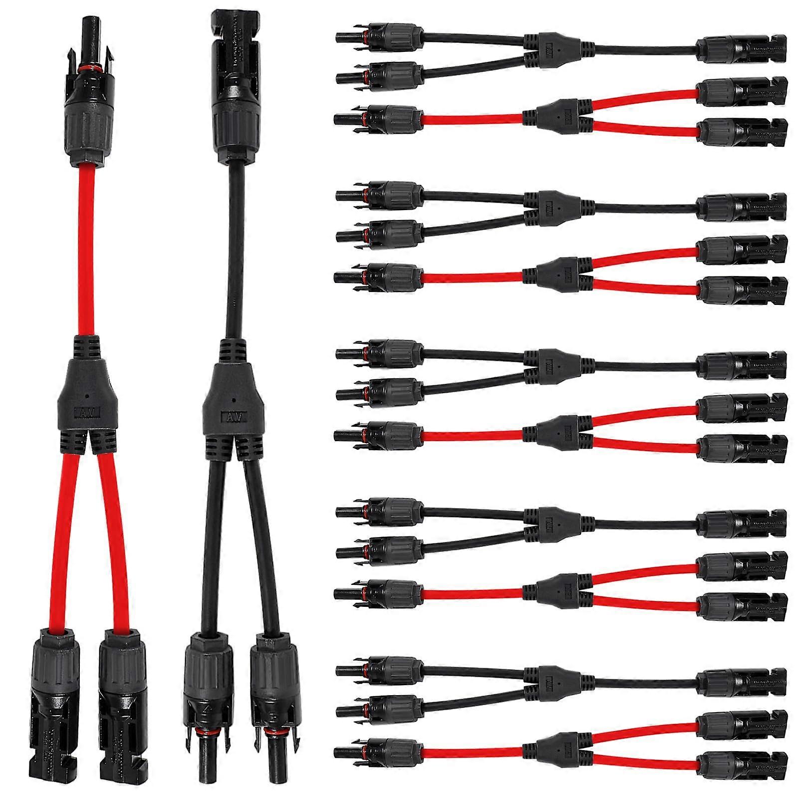 Solar Connector Y Branch Parallel Adapter, 6 Pairs, 2-To-1 Male/Female, 6M/FF and 6F/MM, For Solar Panel, Black Red
