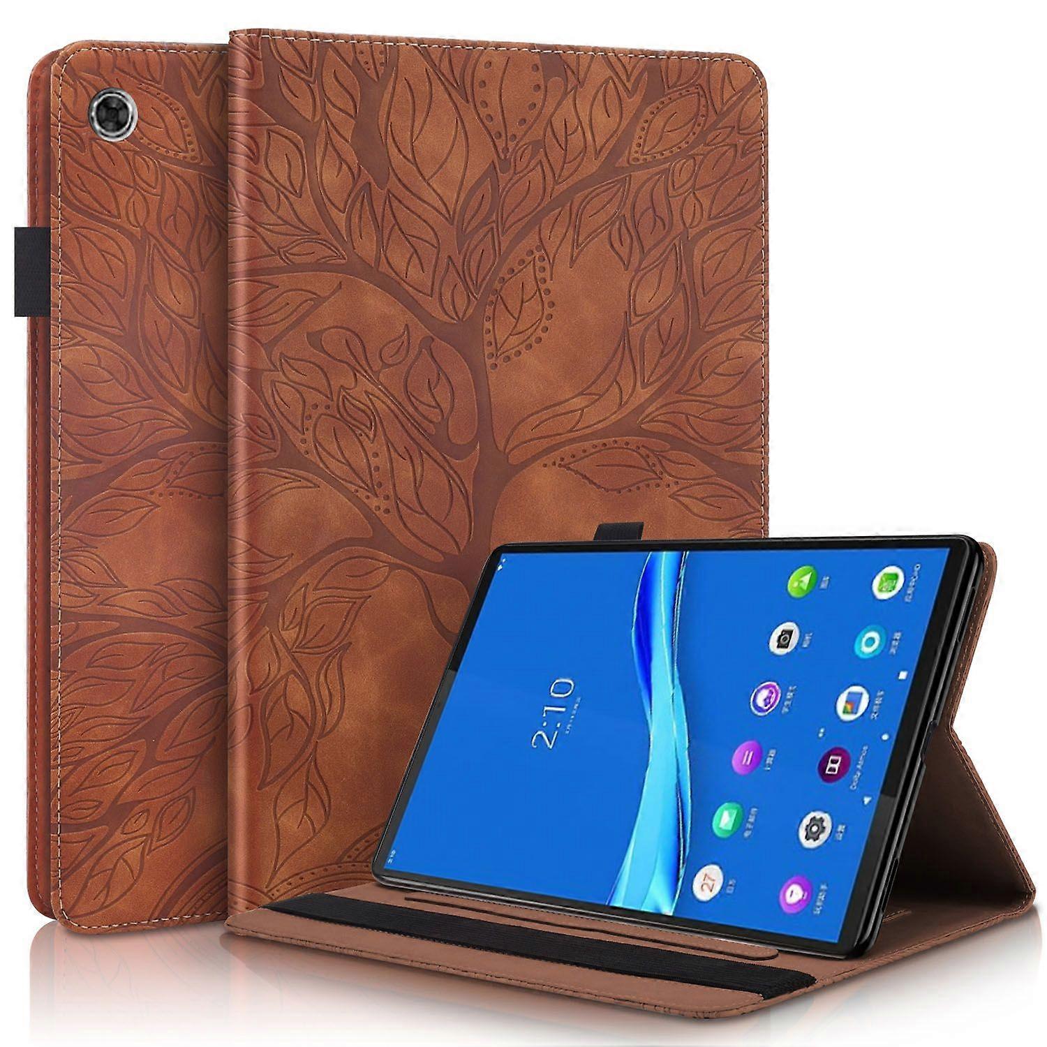 Flip Case for Lenovo M10 Plus Shockproof Embossed Tablet Case with Bracket and Card Slot
