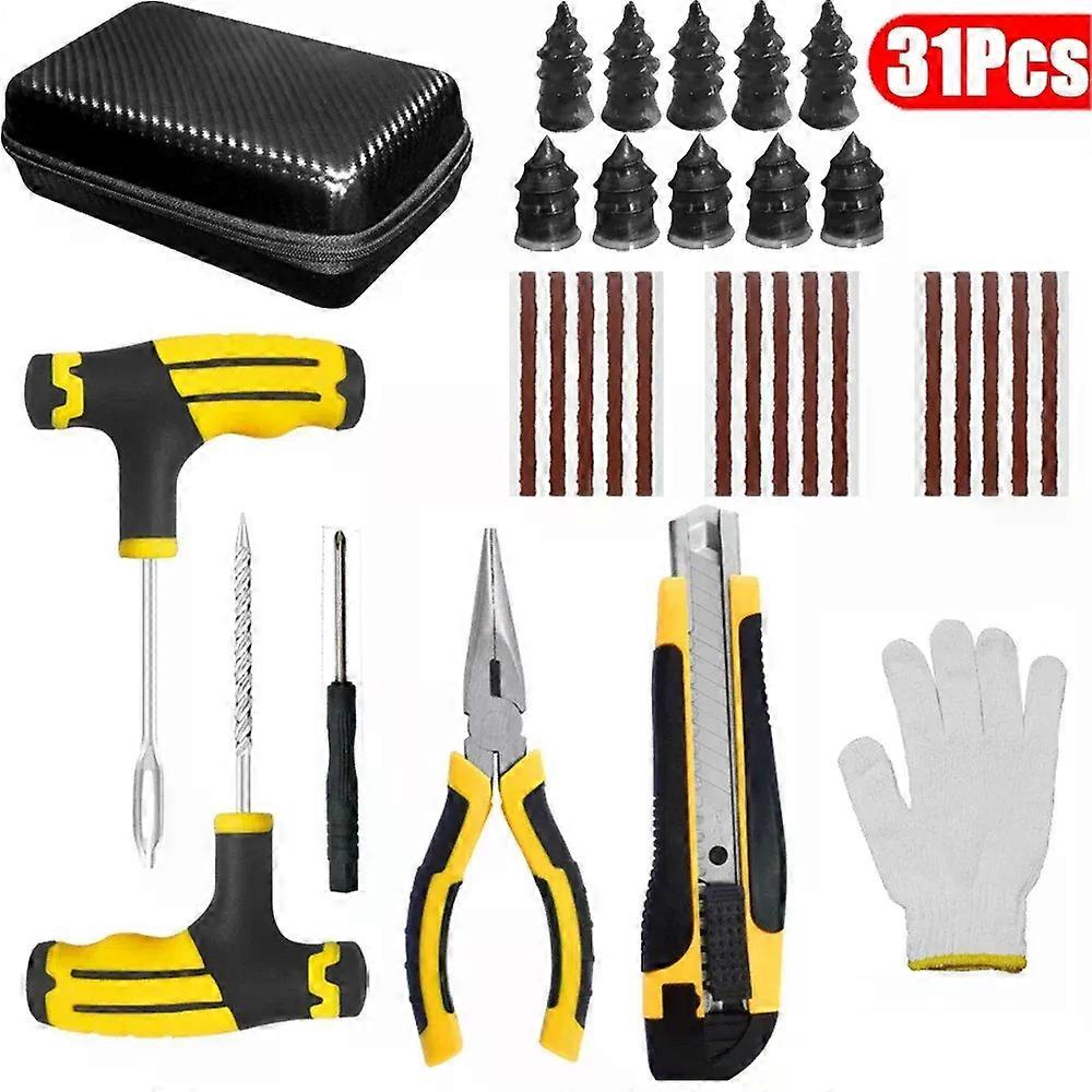 31 יחידות ערכת כלים לתיקון צמיגים לרכב אופניים אוטומטיים ללא צינורות צמיג פנצ'ר ערכת תיקון צמיגים תקע מוסך תיקון כלי תקע אביזרים