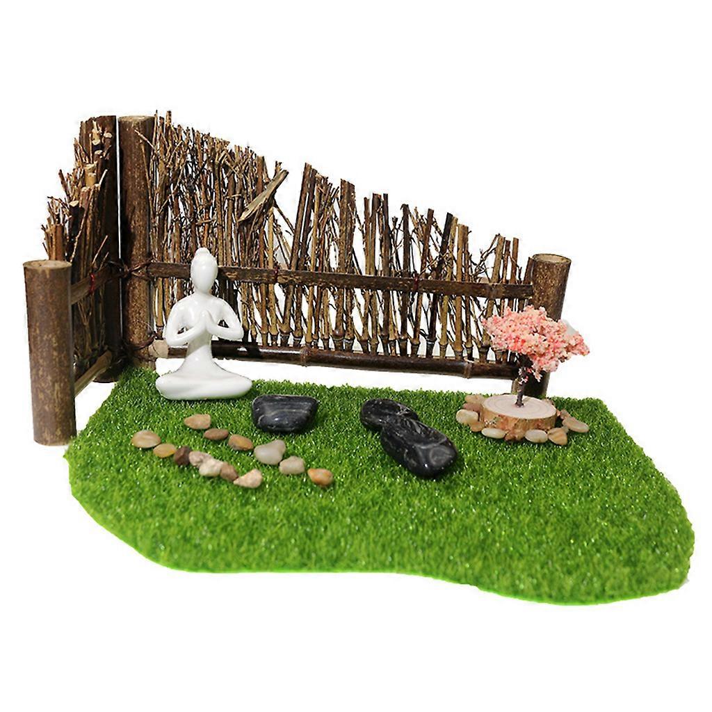 Fairy Garden Ornament Artificial Grass Lawn Fence Yoga Statue for Indoor Outdoor Patio Porch Home Decorations