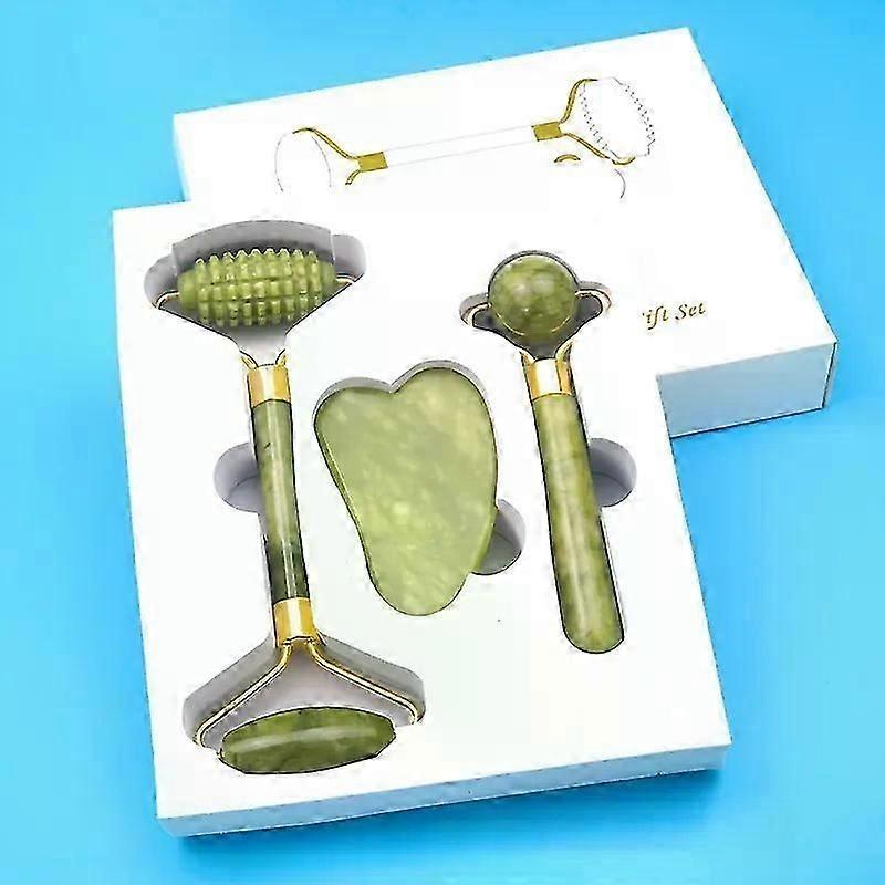Gift,4-in-1 Jade Roller And Gua Sha Set. Roller With Eye Massager, Jade Gua Sha, Ridged Roller Massager. Jade Roller For Face.